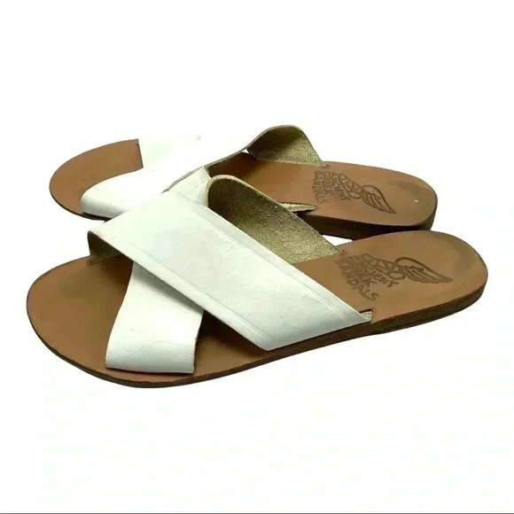 Ancient Greek Sandals Thais  Leather sandals slides wide cross straps size 7 - Picture 3 of 7
